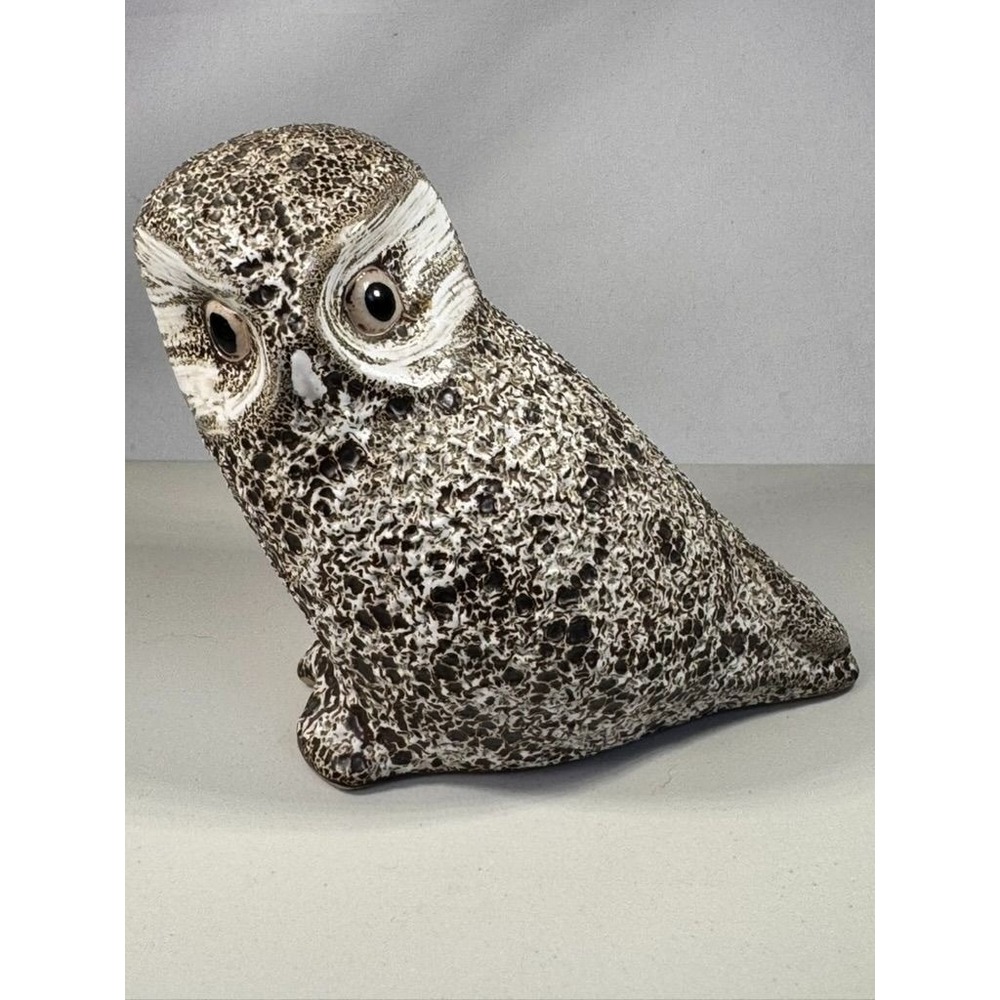 D. Ferguson Signed Pottery Owl Figurine Pigeon Forge Pottery 4" Speckled Glaze